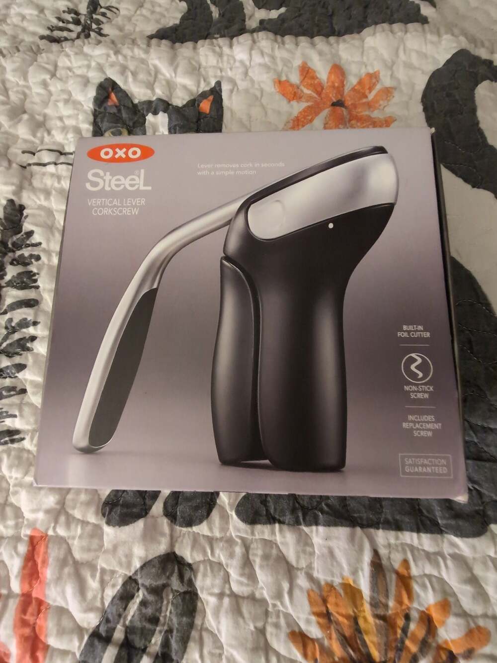 OXO SteeL Vertical Lever Corkscrew with Built-in Foil Cutter